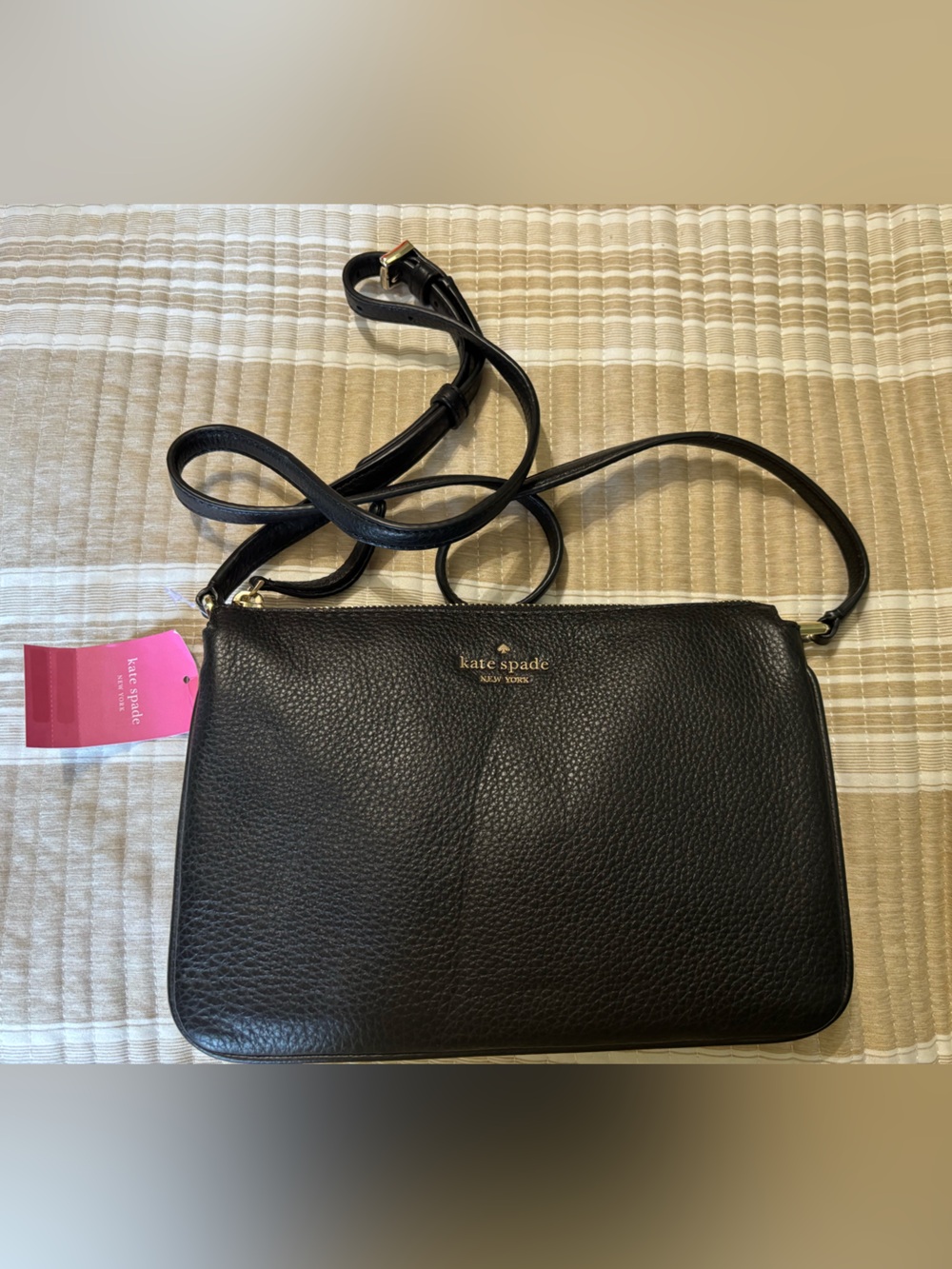 kate spade Black Pebbled Leather Messenger Crossbody